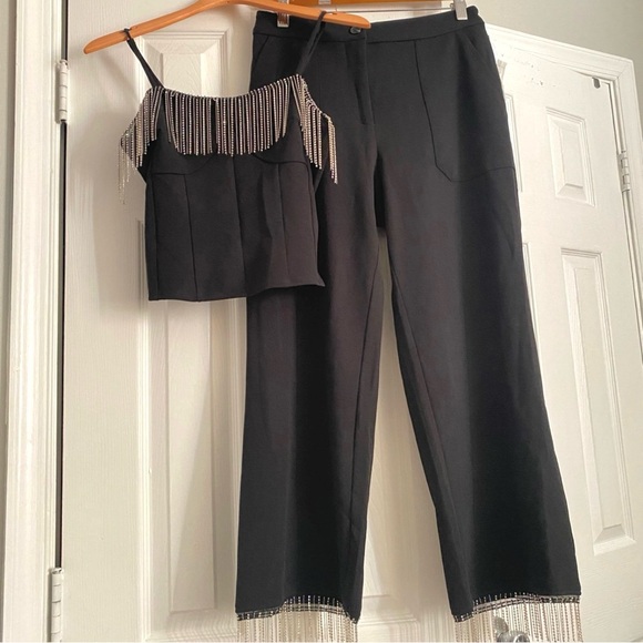 SINCERELY JULES Rhinestone Fringe Crop Top & Wide Leg Pants NWT Size Small - Picture 1 of 9